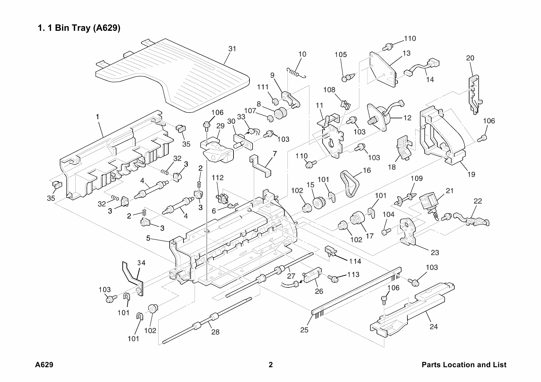 RICOH Options A629 1-BIN-SORTER-TRAY Parts Catalog PDF download-2